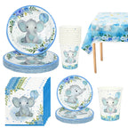 Cartoon Baby Elephant Disposable Tableware Set Paper Plate Cup Napkin Kids Boys Birthday Party Decoration Baby Shower Supplies