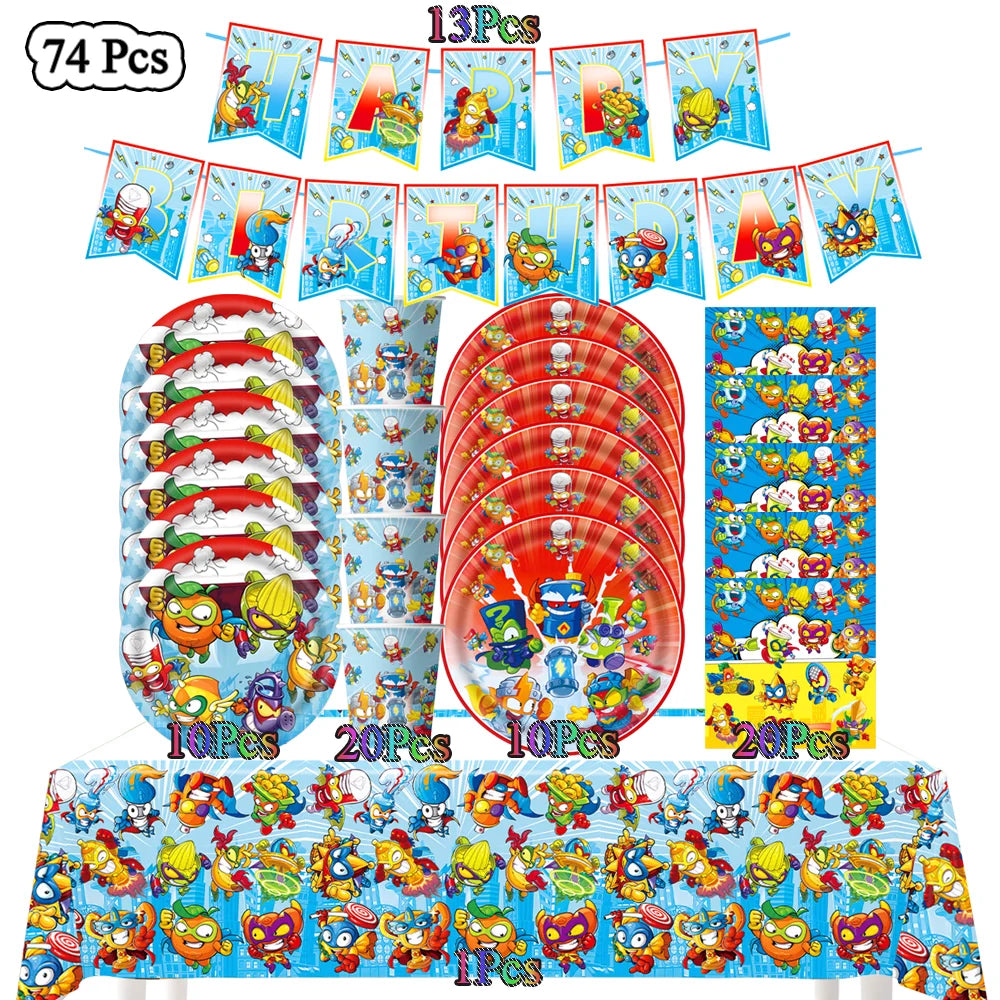 Cartoon Superzings Birthday Party Decoration Disposable Tableware Tablecloth Plates Cups Napkin Kids Favor Gifts Party Supplie
