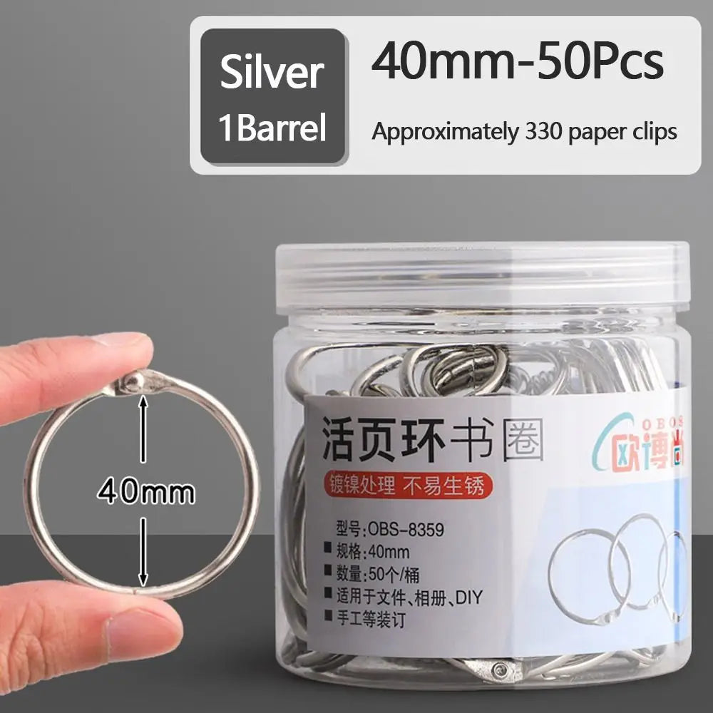 Durable Metal Binder Ring Silver/Rose Gold Office Supplies Loose-leaf Ring Clip 20/30/40/50mm Binding Clip Book