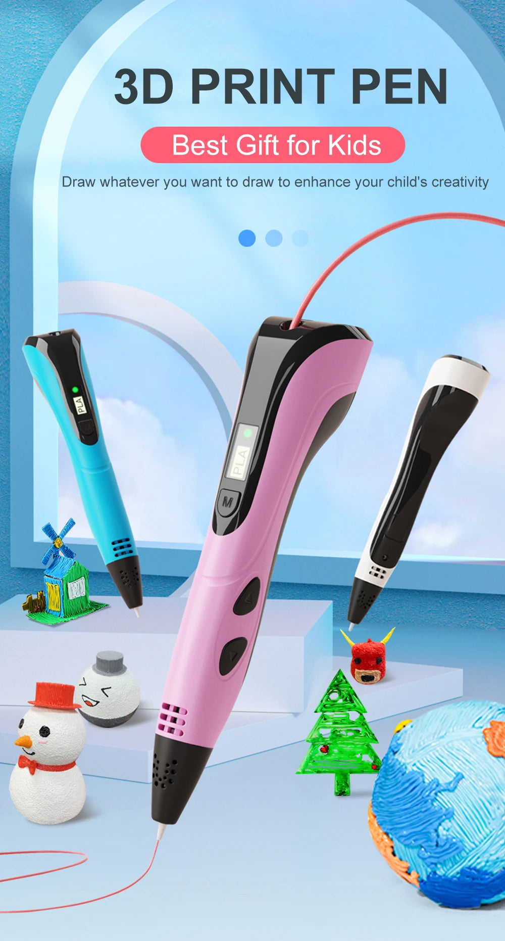 3d Pen for kids Creatived Toy DIY 3D Printing Pen Type-C Rechargeable 3D Pens Set with 200M PLA Filament for Children Gift