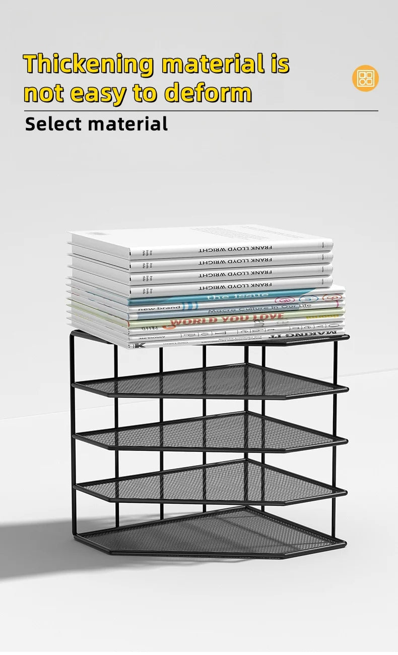 3 or 4 Slot Desktop File Organizer Metal Mesh Magazine Book Document Holder Black White for Office School Home Students Teachers