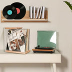 Solid Wood Record Rack Desktop Decoration Transparent Vinyl Record Display Stand Tape and Book Storage Box Solid Wood Storage Sh