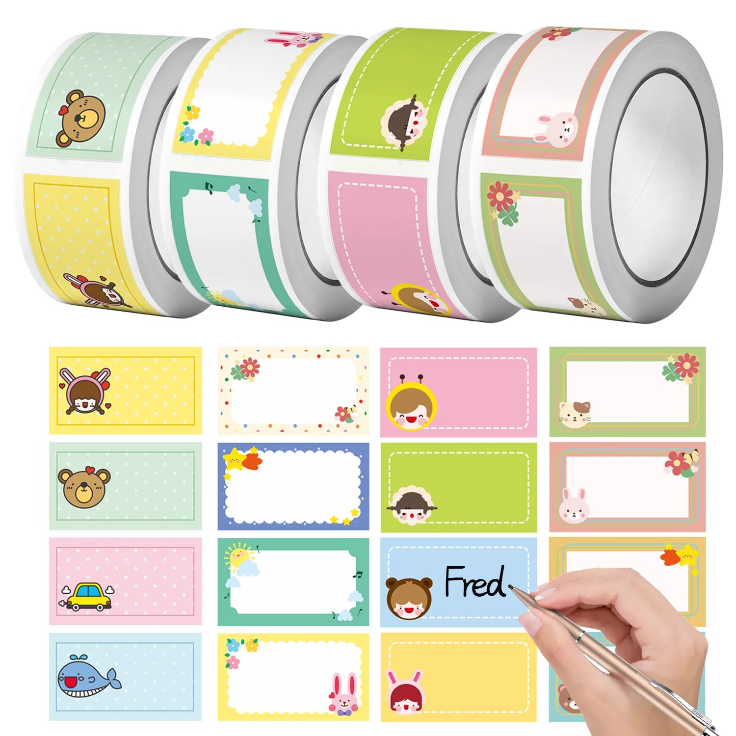 1Roll(120Pcs) Cartoon Name Tags Stickers 16 Designs Decals Kids Teacher Reward Labels School Supplies Various Gift Packaging