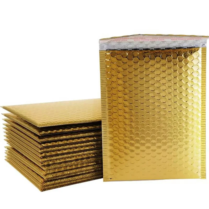 50PCS Aluminized Film Bubble Mailer Gold Mailing Envelope Waterproof Courier Bag Padded Bubble Envelopes Pack Bag for Shipping