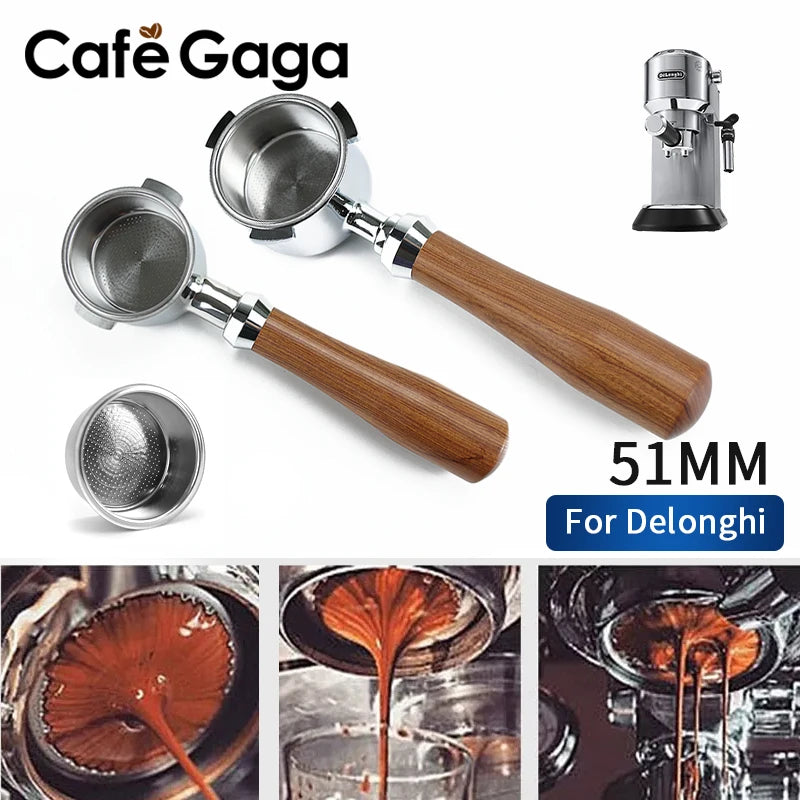 51mm Coffee Bottomless Portafilter Naked For Delonghi EC680 EC685 Replacement Filter Basket Espresso Machine Cafe Accessories