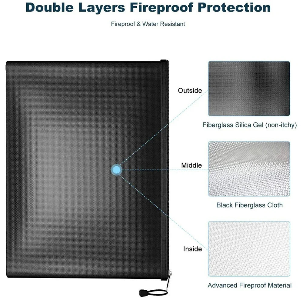 Fireproof Money Bag Flame Resistant Waterproof Document File Pouch Cash Bank Deposit Safe Storage With Pockets Zippers