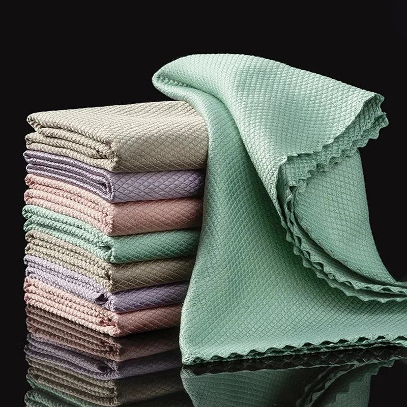 Fish Scale Microfiber Cleaning Cloth Lint Free No Trace Reusable Polishing Rag For Window Car Kitchen Mirror Glass