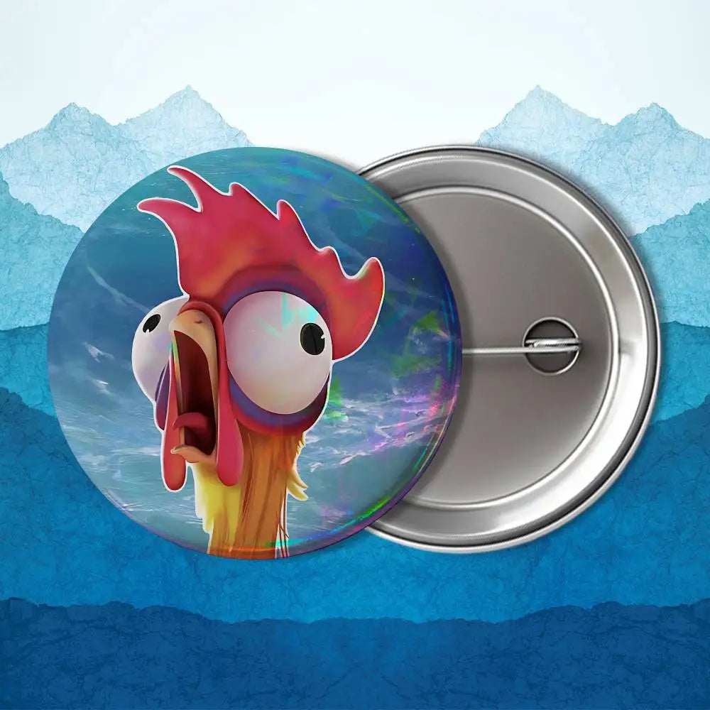 Heihei blakc Moana name Tamatoa Badge on Backpack Clothes decoration Tinplate Round Brooch Funny Custom Gifts for Friend