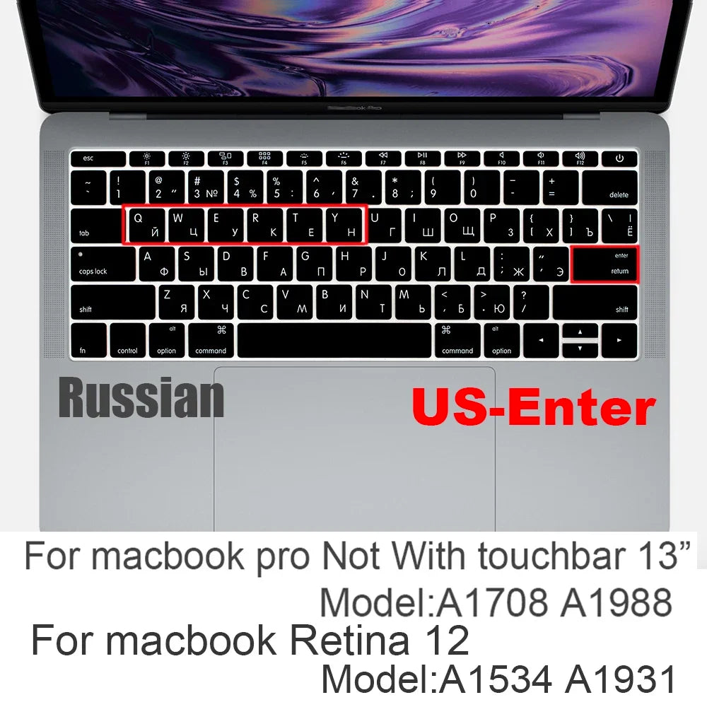 Russian Silicone Keyboard Cover Protector for Macbook Air13/12/15/16Pro Touchbar A2992/A3113/A2941/A1990/A3114/A2289A2337/A2141