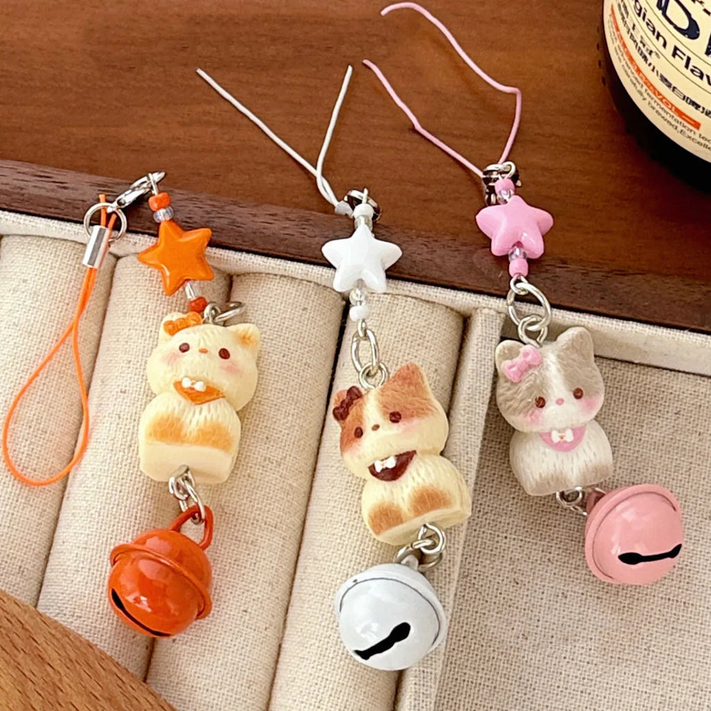 1/3 Pcs Cute Cat Phone Chain Pendant Versatile Bell Star Pendant Cartoon 3D Cat Bag Keychain Pendant