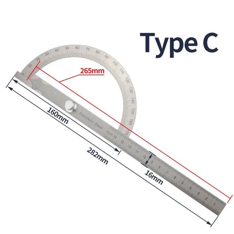 180 Degree Protractor Metal Angle Finder Angle Ruler Woodworking Tools Measuring Ruler Angle Meter Stainless Steel Goniometer