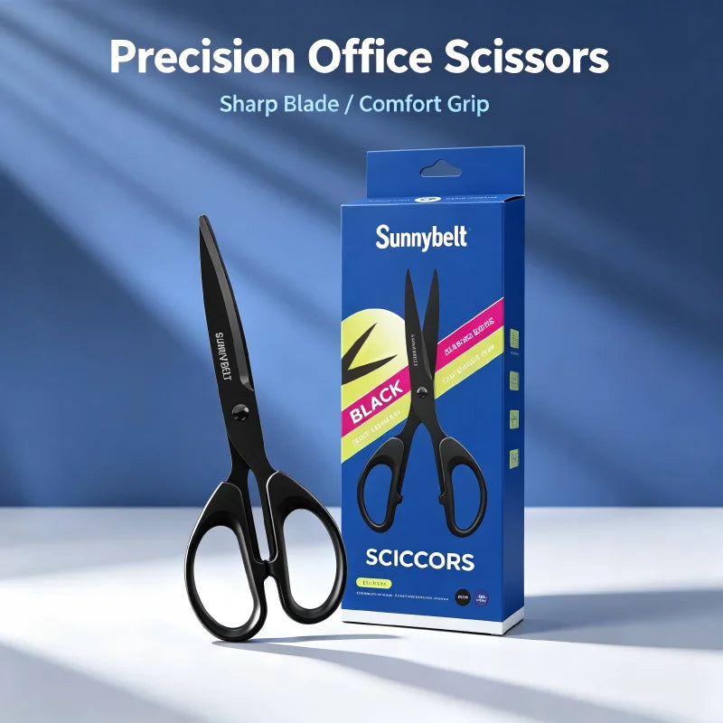 Black Office Scissors Thick Sharp Stainless Steel Blade Ergonomic Resin Handle Multi-purpose School Home Craft Cutting Scissors