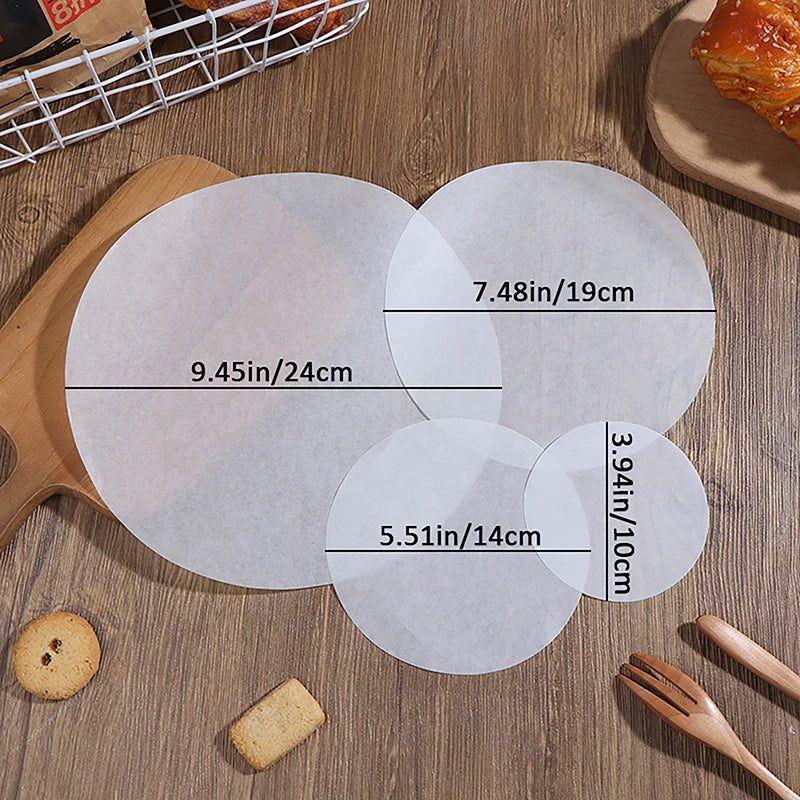 50pcs round Parchment Paper Baking Oiled Paper Air Deep-Fried Pot Paper Steamer Liners Barbecue Sheets Disposable