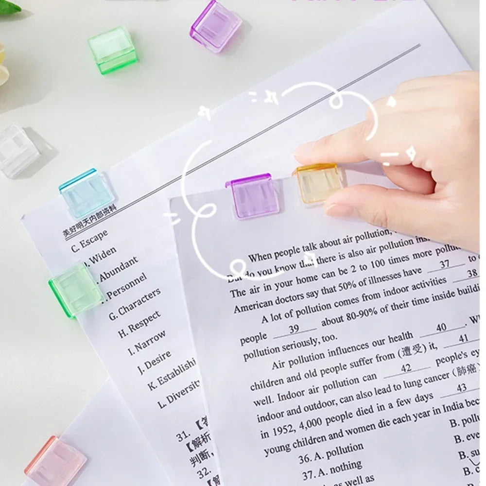 Candy Color Push Paperclip Pusher Transparent Test Paper File Storage Clip Bookmark Student Stationery School Office Supplies