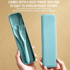Portable Wheat Straw Dinnerware Set Reusable Knife Fork Spoon Travel Utensil Box 3In1 Tableware Kit For Tableware School Office
