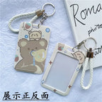 1Pc Solid Color Student Bus ID Card Protective Cover Keyring School Access Door Card Credit Card Holder Bag Set Key Chain
