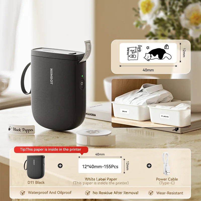 NIIMBOT D11 New Version Label Printer Mini Portable 300DPI Bluetooth Wireless Label Maker Name Tag Kitchen Sticker PrintingMaker