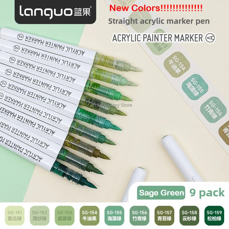 LANGUO 240/9 Colors Acrylic Color Markers Direct Liquid Paint Marker Pen DIY Drawing with Storage Box School Supplies Stationery