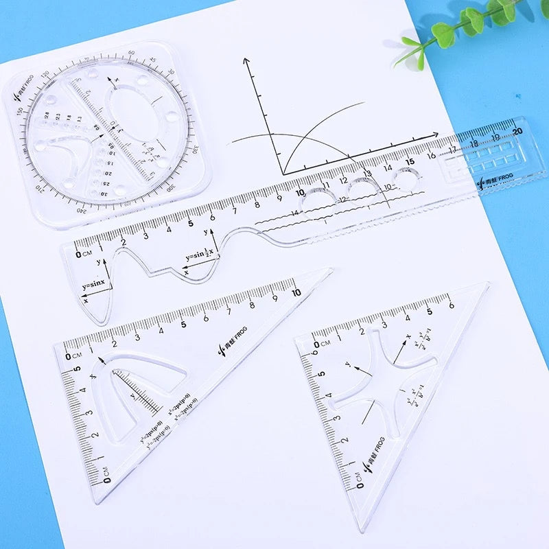 4 Pcs/ Set High Quality Ruler Protractor Student Mathematics Geometry Plastic Triangle Ruler Set Office School Supplies