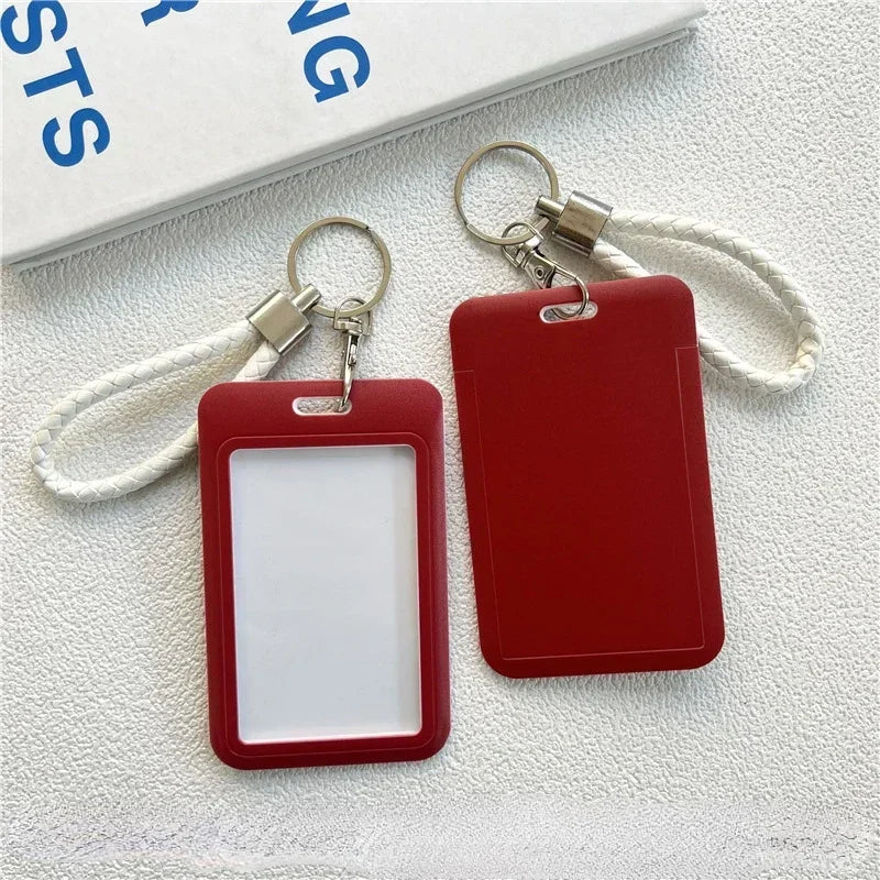 1Pc Solid Color Student Bus ID Card Protective Cover Keyring School Access Door Card Credit Card Holder Bag Set Key Chain