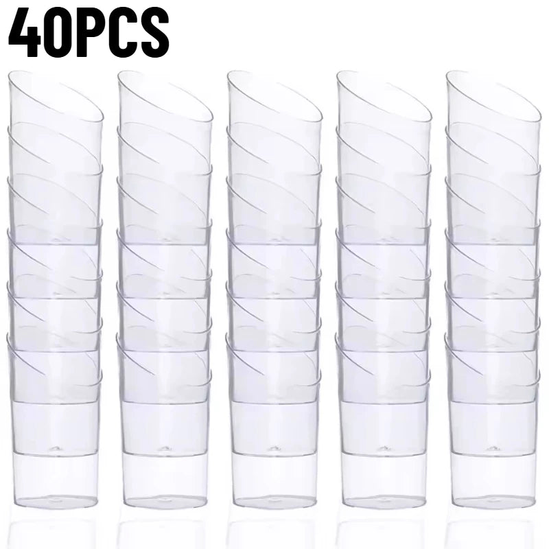 20/40PCS Disposable Dessert Cup Plastic Cup Tilted Circular Tasting Sample Birthday Wedding Appetizer Afternoon Tea Party