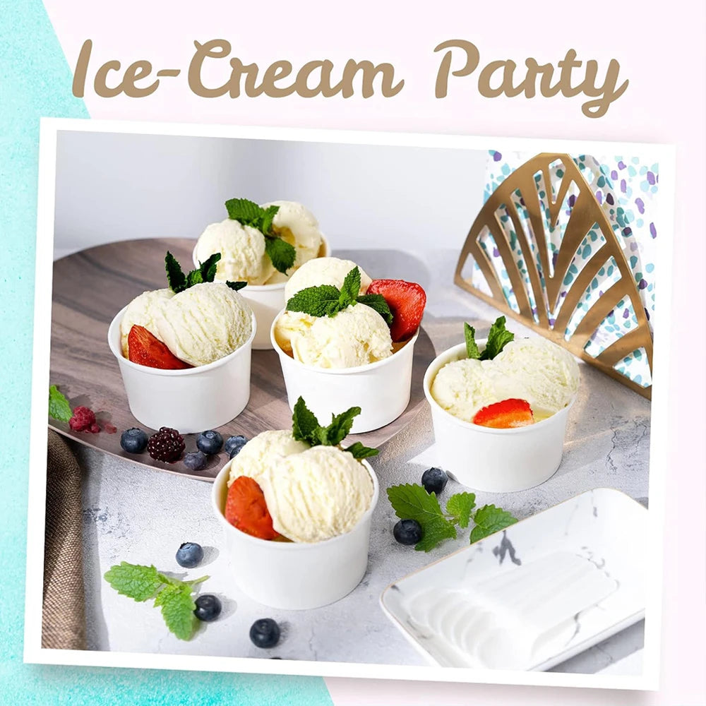250ml Paper Ice Cream Cups Disposable Dessert Bowls for Hot or Cold Food Party Supplies Treat Cups for Sundae, Frozen Yogurt