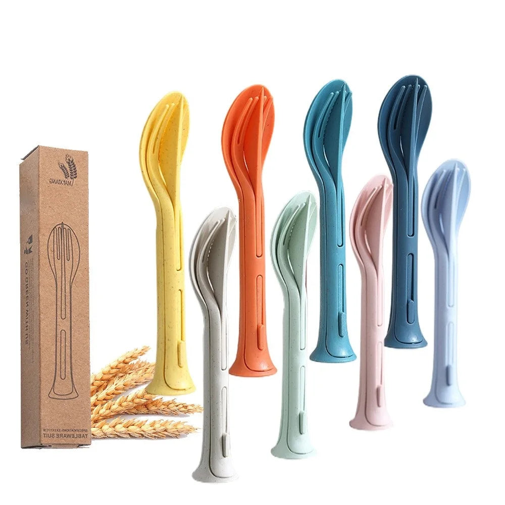 Three-in-One Portable Student Dining Set - Travel-Friendly Cutlery Including Knife Fork Spoon