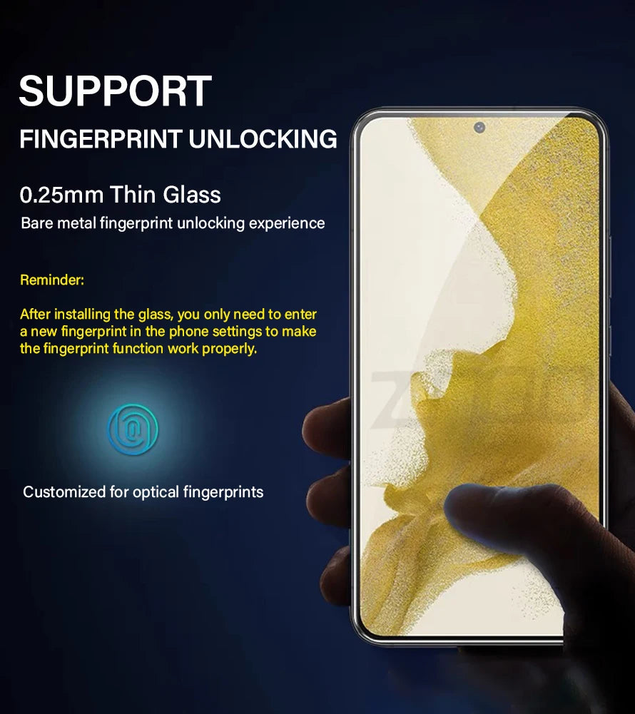 2PCS Tempered Glass For Samsung Galaxy S21 S22 S23 Plus S24 FE S25 S26 Ultra S25edge Screen Protector Fingerprint Unlocking