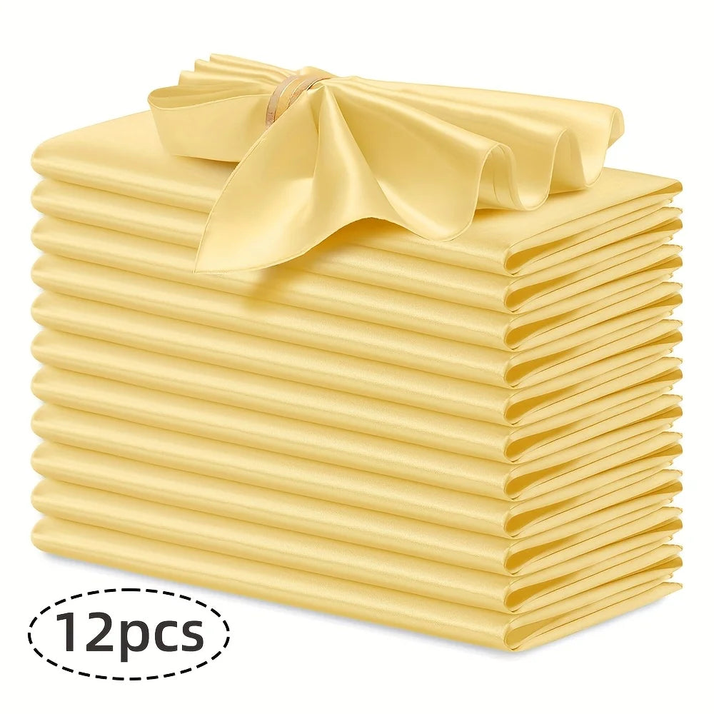 12pcs Silky Satin Dinner Napkins 30x30cm Polyester Square Table Napkins for Wedding Banquet Restaurant Birthday Party Decor
