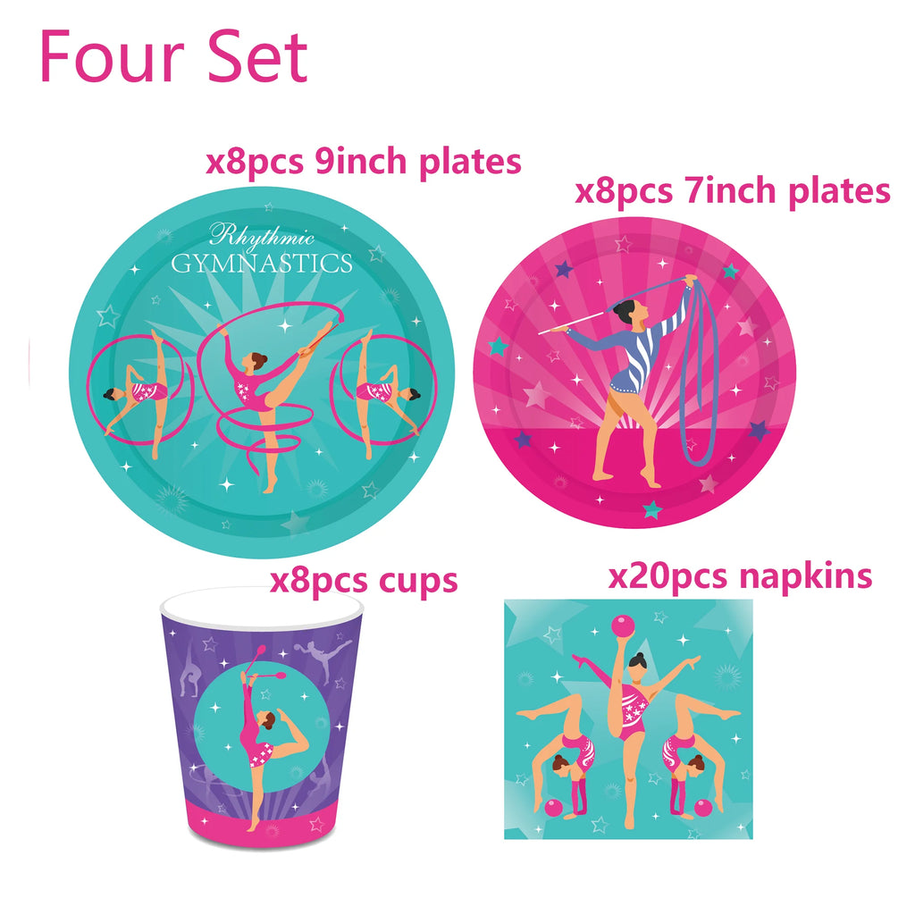 Gymnastics Disposable Tableware Cupcake Holder Plates Napkins TableCloth Banner For Birthday Party Dinnerware Party Supplies
