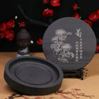 Natural Original Stone Inkstone Table with Cover End Ink Pond Plate Strip Grinding Student Beginners