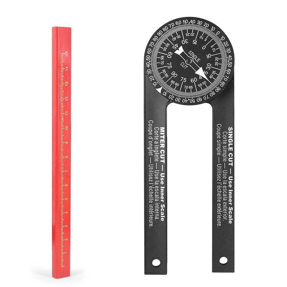 Woodworking Scale Mitre Saw Protractor 360° Angle Level with Pencil Carpenter Angle Finder Measuring Ruler Meter Gauge Tools