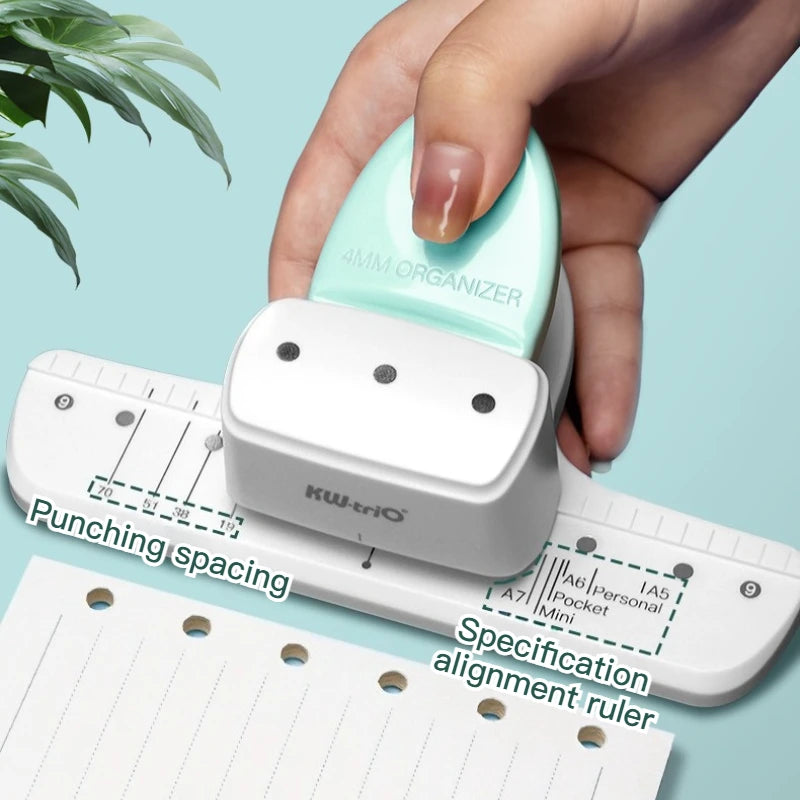 KW-TRIO Multi-Colored Loose-Leaf Hole Punch with 4mm Small Aperture Multi-Hole Punch with Ruler Design Portable Hole Punching