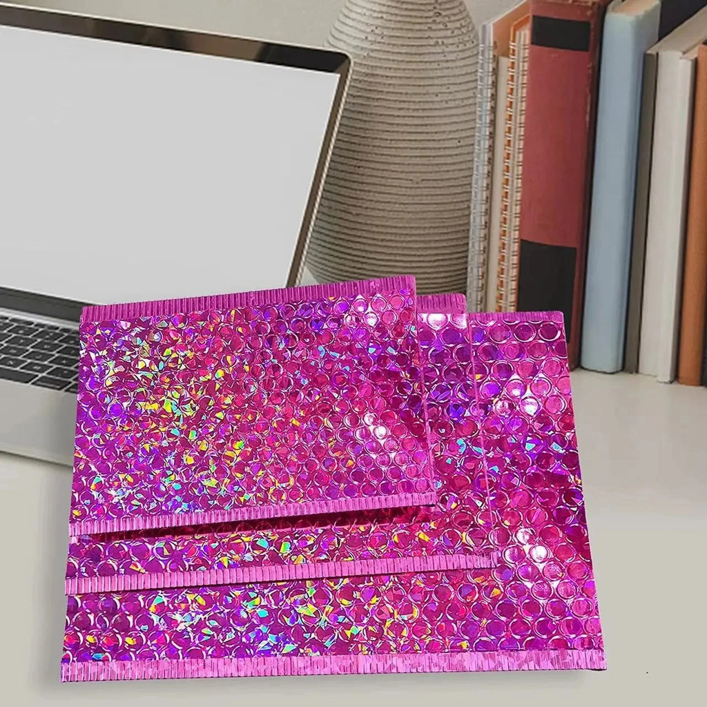 50 Pcs Golden Bubble Mailers Pink Poly Bubble Mailer Self Seal Padded Envelopes Gift Bags Laser Packaging Envelope Bags for Book