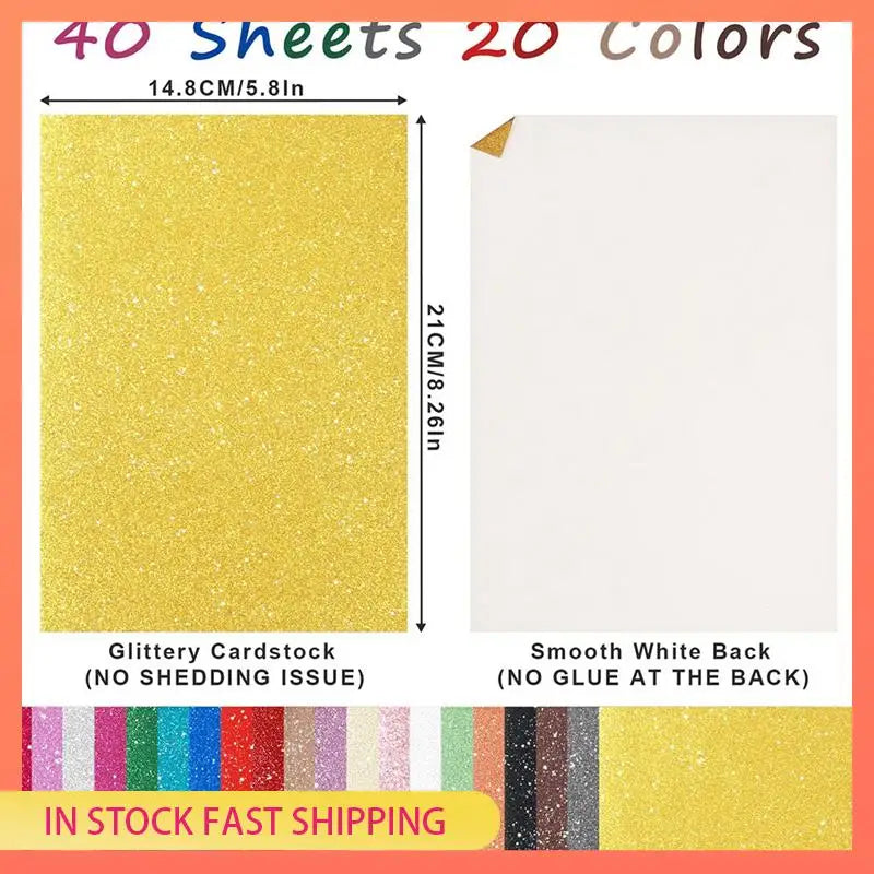 AA05 40 Sheets 20 Colors Glitter Cardstock 250GSM A5 Paper No-Shed Thick Sparkly Card Stock, Shimmer Card
