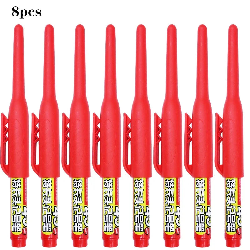 8Pcs 45mm Waterproof Long Head Nib Deep Hole Markers Pen Tile Carpenter Pen Multi-purpose for Woodworking Black/Blue/Red Ink