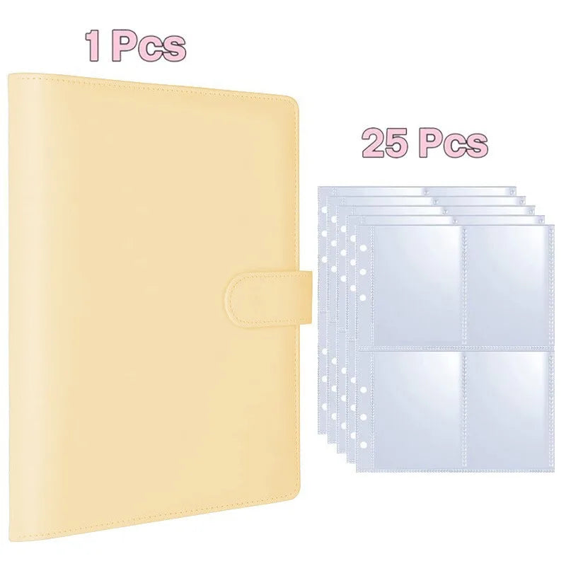 A5 Notebook Photocard Binder 25pcs Page(4 Grids)  PU Leather Loose Leaf Organizer Photo Binder Book Kpop Photo Albums Idol Cards