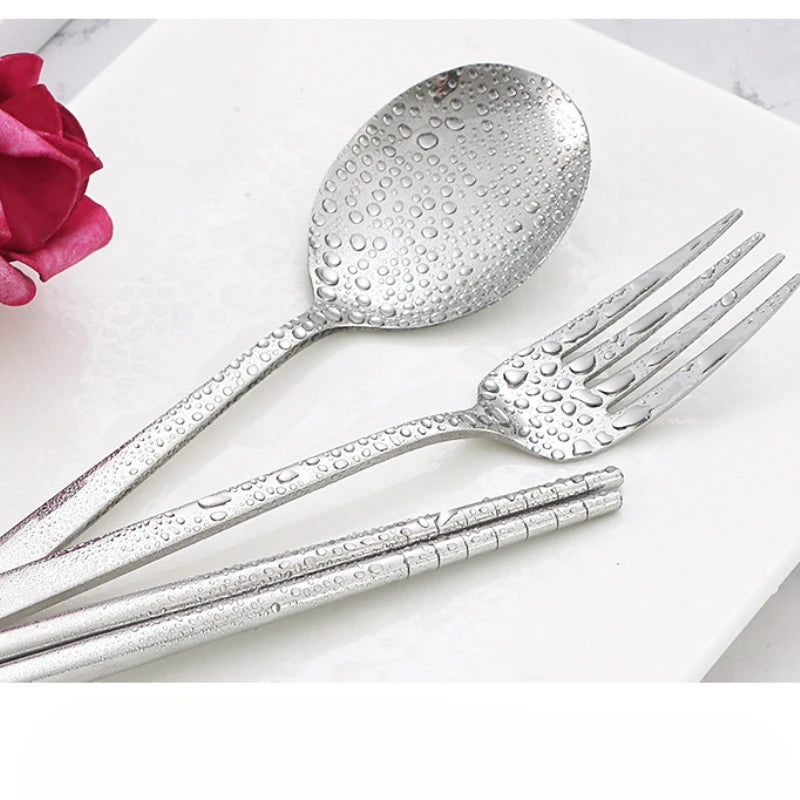 3pcs 410 Stainless Steel Portable Cutlery Set Mirror Polished Edge Rounded Comfortable Knife Fork And Spoon Three Piece Set