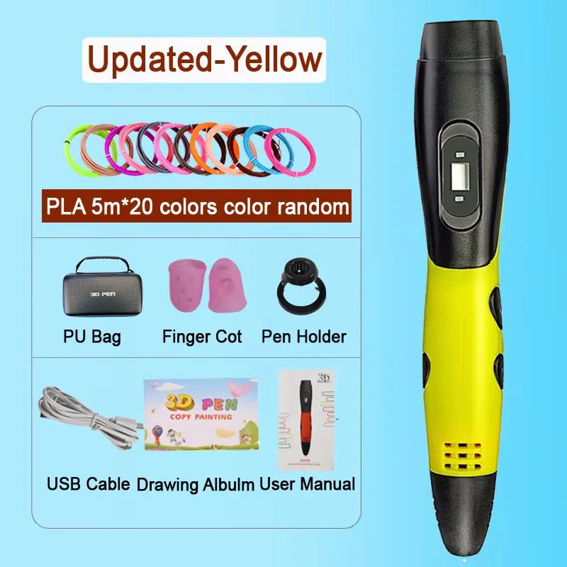 3D Pen With LCD Screen Compatible PLA Filament Toys 3D Drawing Printing Pen for Children DIY Christmas Birthday Gift