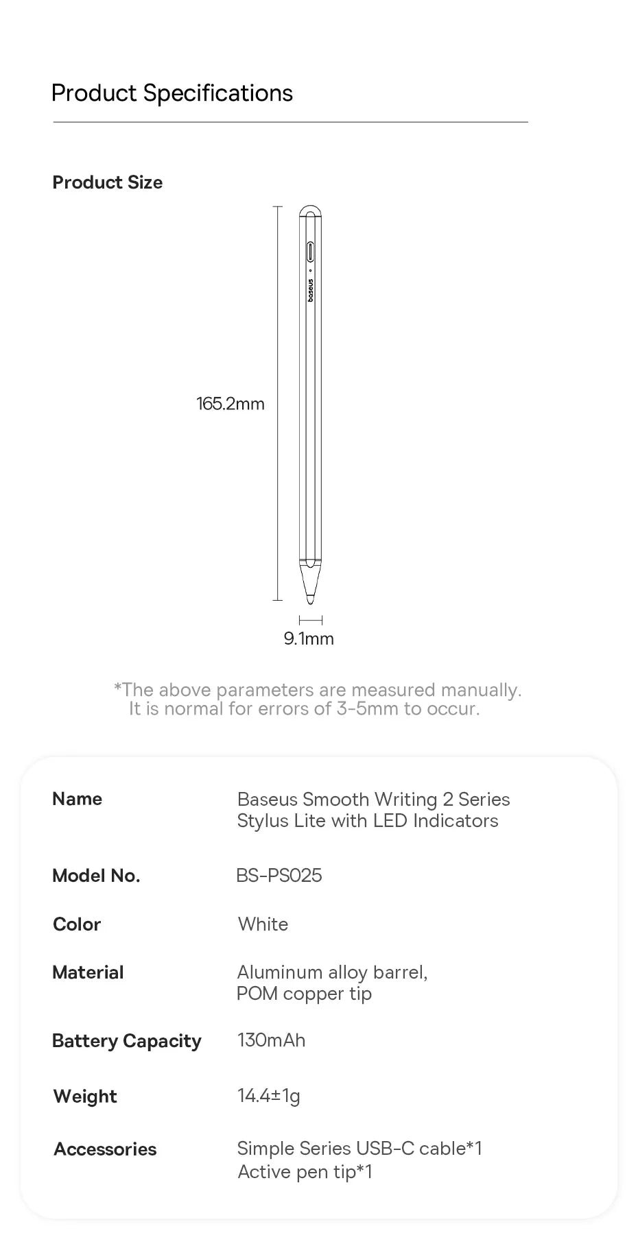 Baseus Stylus Lite with LED for Apple Pencil iPad Palm Rejection Magnetic Design Touch Pen for Tablet for iPad Pro 2018-2023