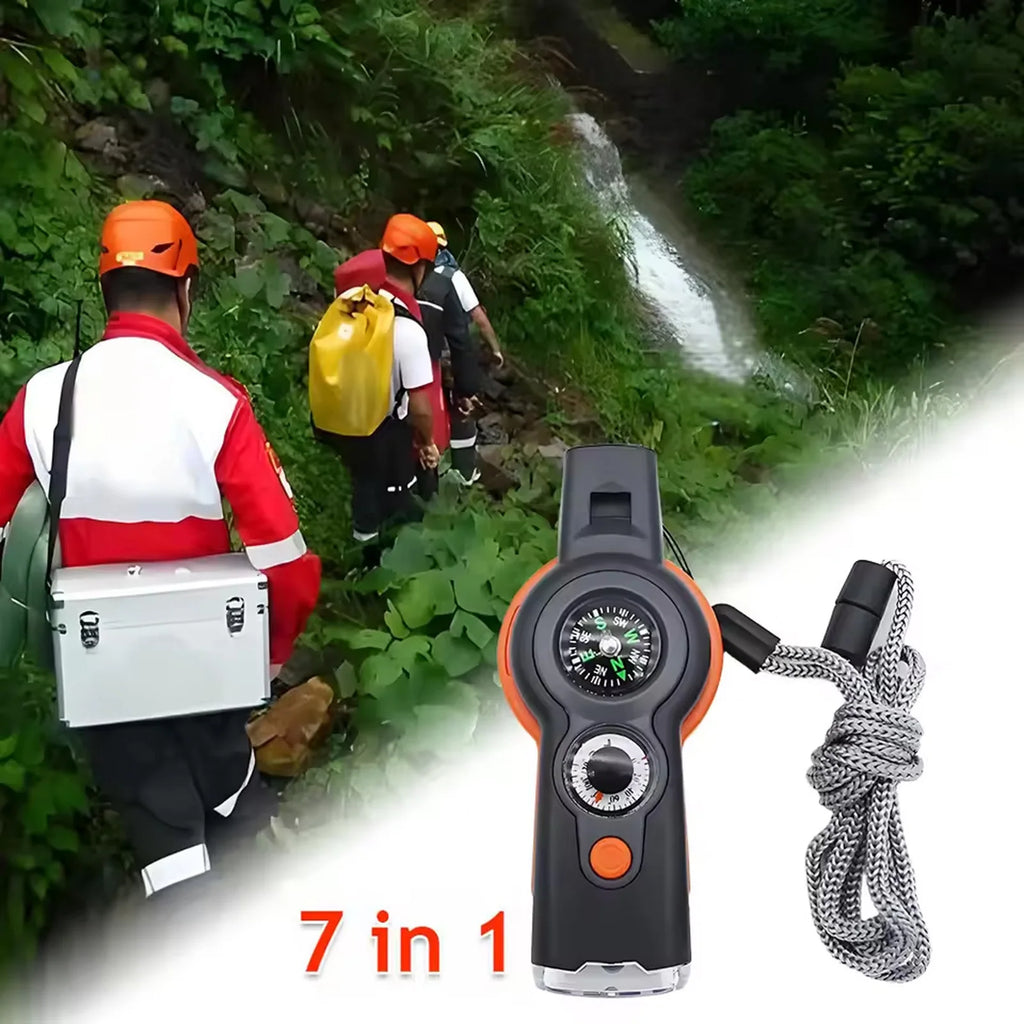 Emergency Survival Whistle 7 In 1 With LED Light Compass And Thermometer Outdoor Emergency Kit For Hiking Camping Compass Tool