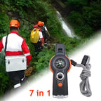 Emergency Survival Whistle 7 In 1 With LED Light Compass And Thermometer Outdoor Emergency Kit For Hiking Camping Compass Tool