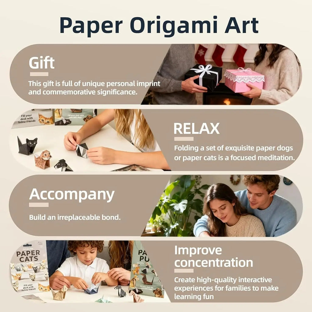 Creative DIY Paper Cats 50 Sheets DIY Origami Paper Handmade DIY Paper Cat Dog Dinosaur Fun Art Craft Folding Animal Folding Set