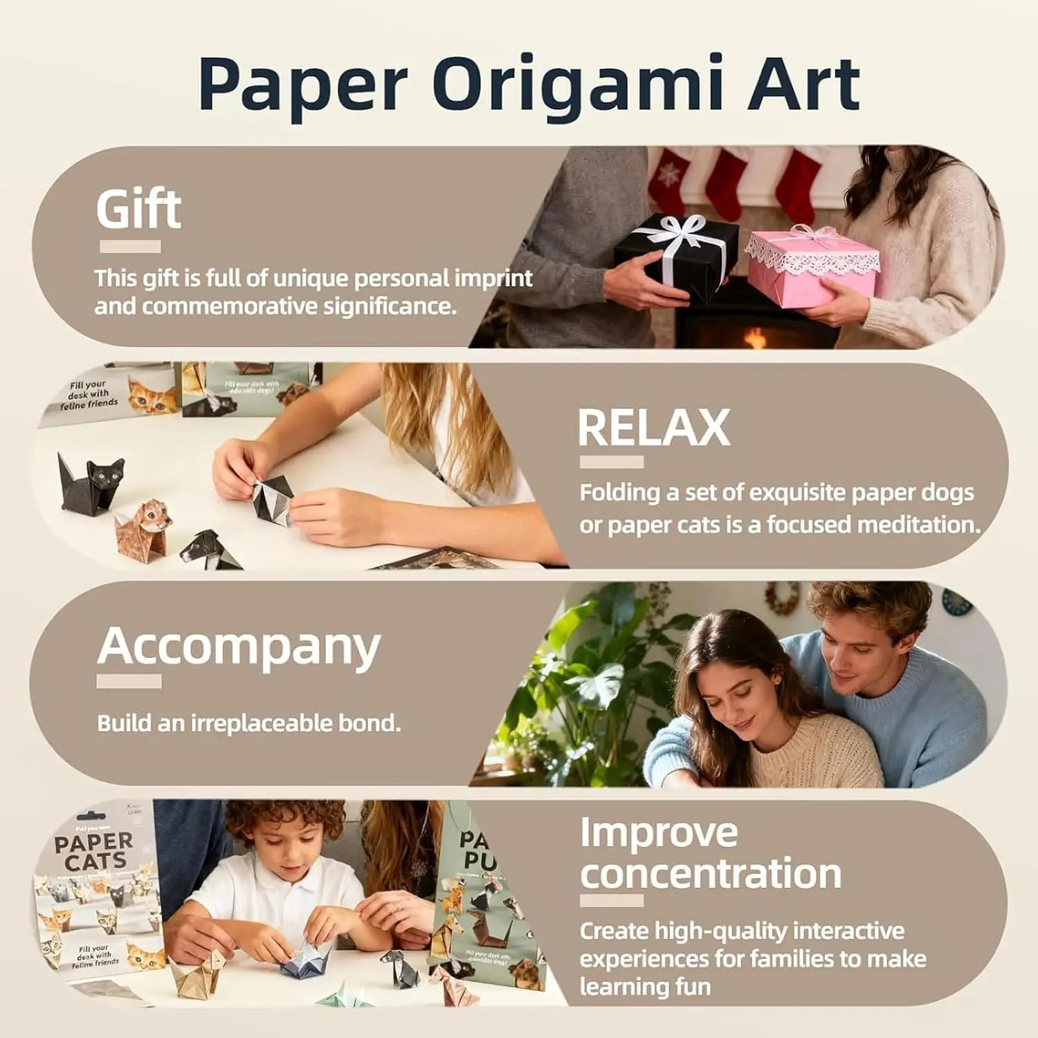 Creative DIY Paper Cats 50 Sheets DIY Origami Paper Handmade DIY Paper Cat Dog Dinosaur Fun Art Craft Folding Animal Folding Set