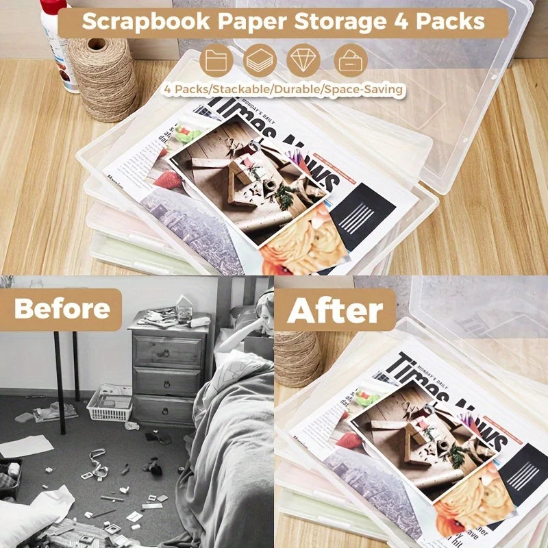 4/8 Pack A4 Plastic Storage Containers with Lids Organizing Home and Office, Gift Boxes for Presents, Document Storage for Pap