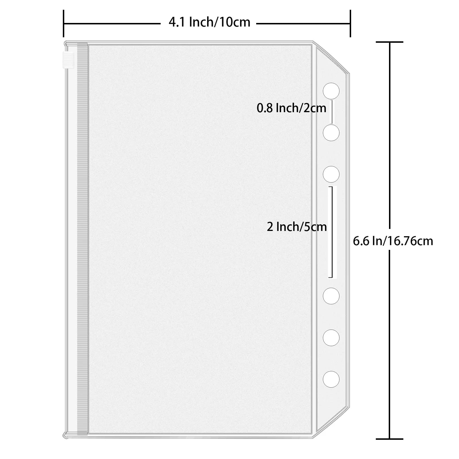 10PCS A6 Binder Pockets 6 Holes Cash Envelopes for Budgeting, Clear Zipper Folders for 6-Ring Binder, Waterproof PVC  Organizer