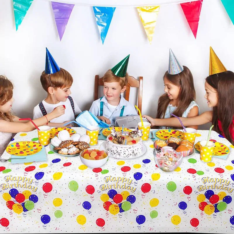 1pc / 6pcs Disposable Rectangle Birthday Tablecloth, 137x274cm Multicolor Happy Birthday Star Plastic Thickened Table Covers