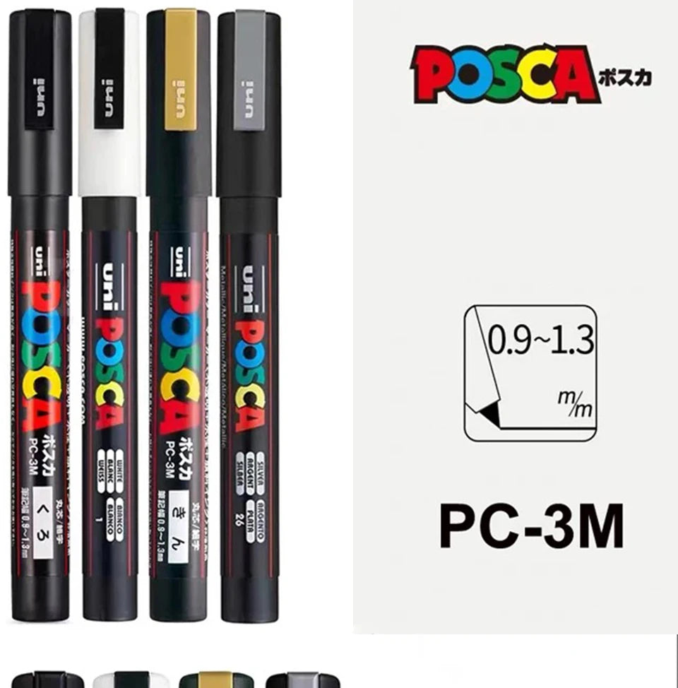 1pcs Japan UNI POSCA Marker Pen PC-1M/3M/5M POP Poster Graffiti Permanent Acrylic Marker White Black Gold Silver Art Supplies