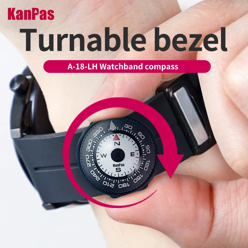 KanPas Mini Buttoncompass with Turnable Bezel/Watchband Compass /Powerful Luminous Compass/Silicone Base A-18-LH
