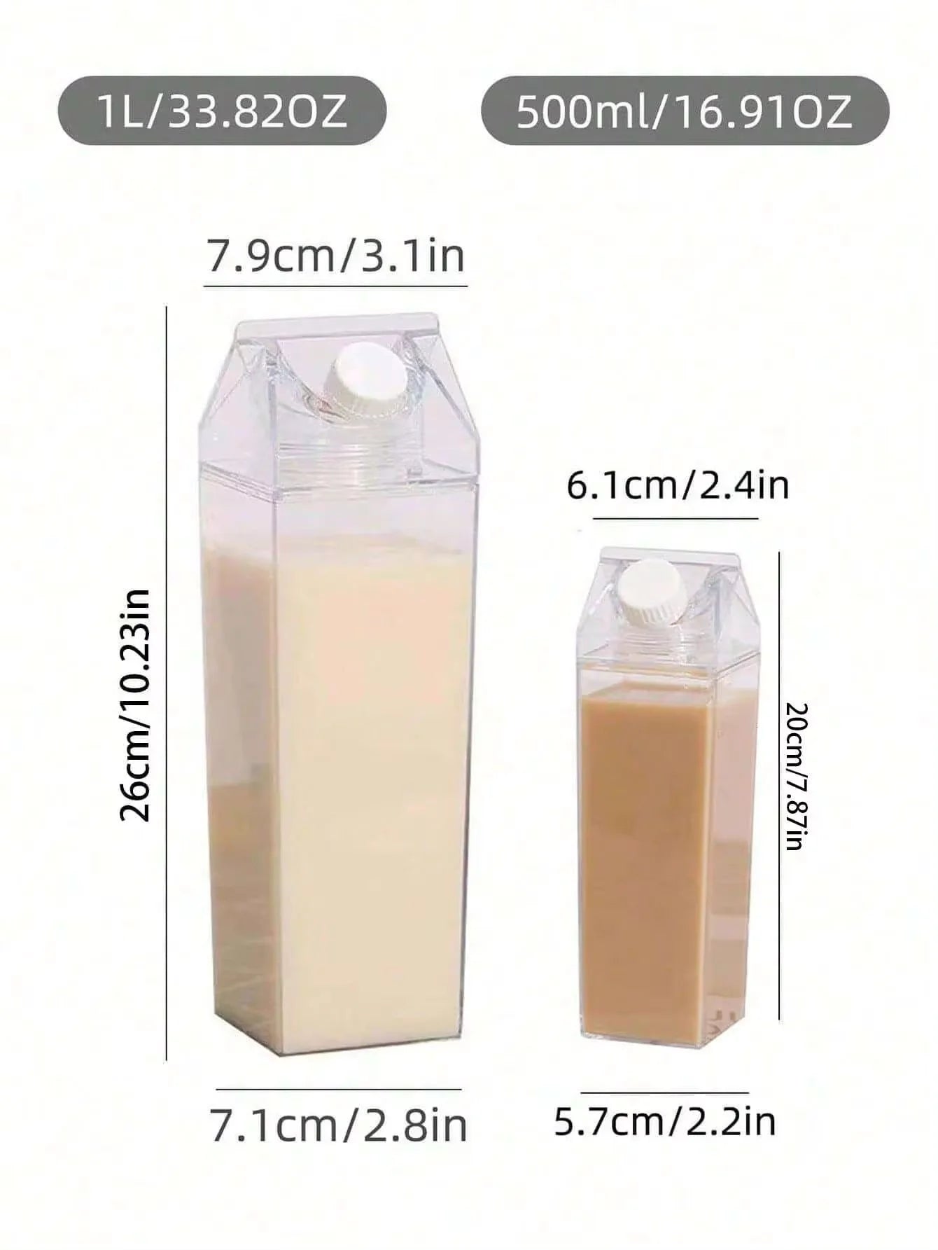 500/1000ml Milk Carton Water Bottle Transparent Plastic Portable Clear Box For Juice Tea Milk Bottles Drinking Cup